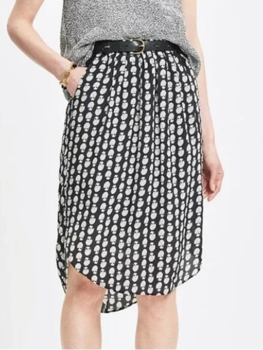 Madewell Silk Island Skirt Bloomstamp Print Black Sz S